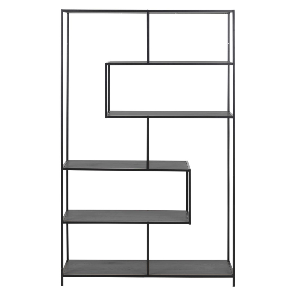 Salvo Wide Wooden Bookcase With 5 Shelves In Ash Black