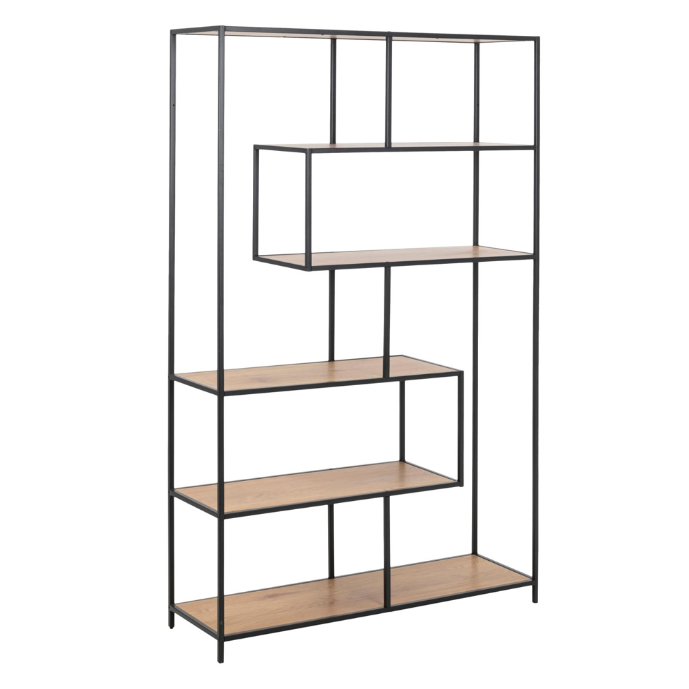Salvo Wide Wooden Bookcase With 5 Shelves In Matt Wild Oak