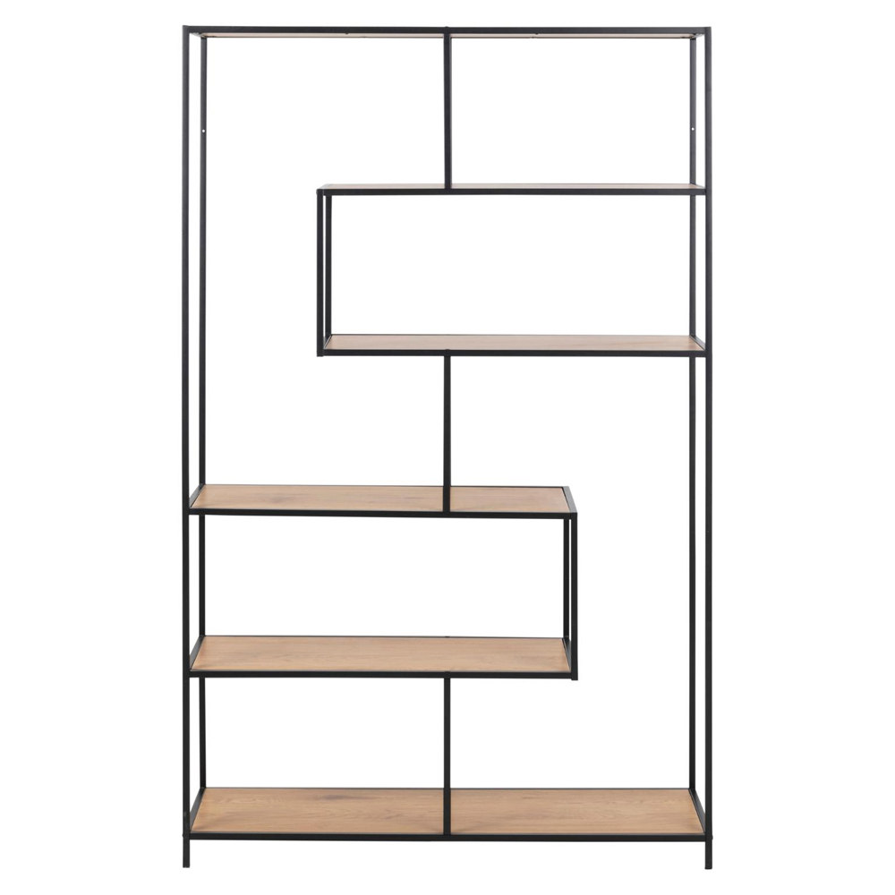 Salvo Wide Wooden Bookcase With 5 Shelves In Matt Wild Oak