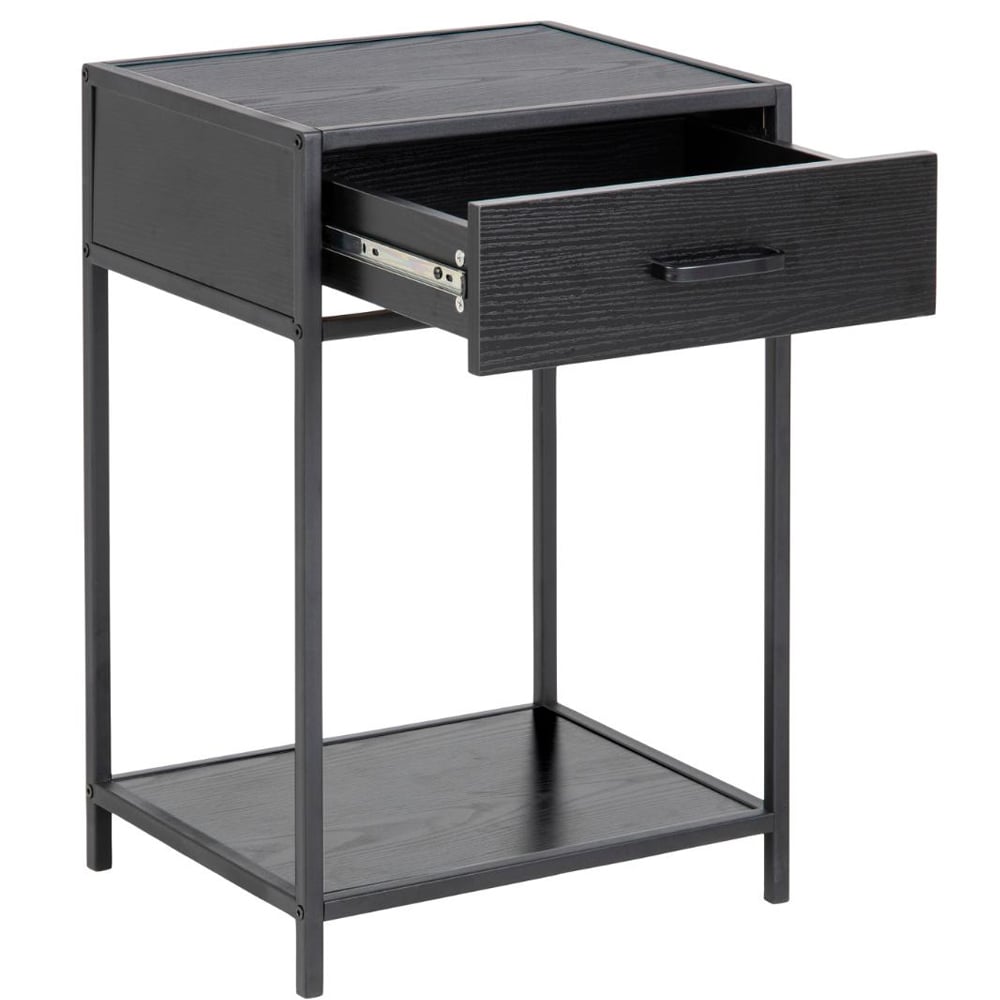 Salvo Wooden Bedside Cabinet With 1 Drawer In Ash Black