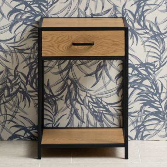 Salvo Wooden Bedside Table With 1 Drawer In Matt Wild Oak thumbnail