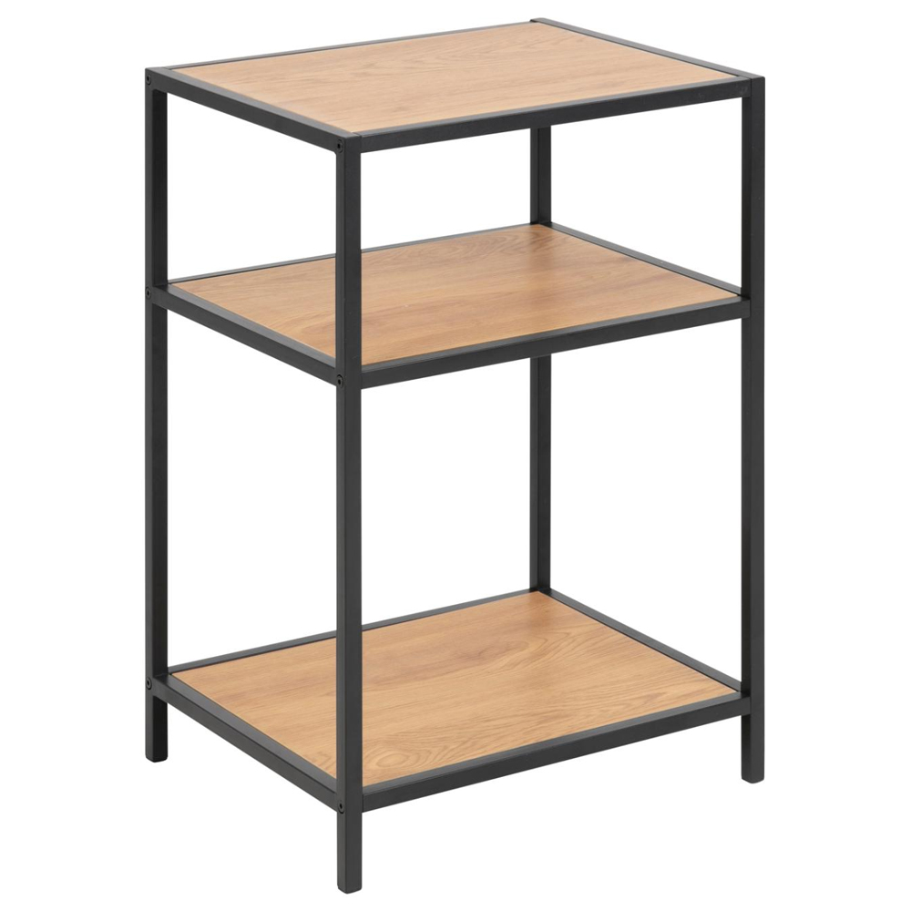 Salvo Wooden Bedside Table With 2 Shelves In Matt Wild Oak