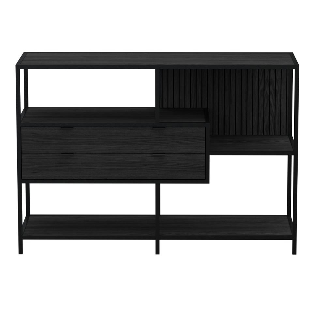 Salvo Wooden Bookcase With 2 Drawers 3 Shelves In Ash Black