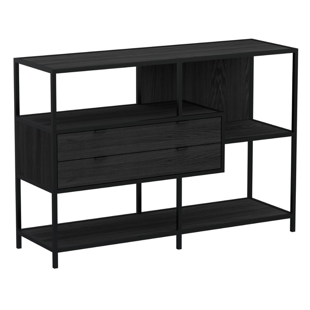 Salvo Wooden Bookcase With 2 Drawers 3 Shelves In Ash Black