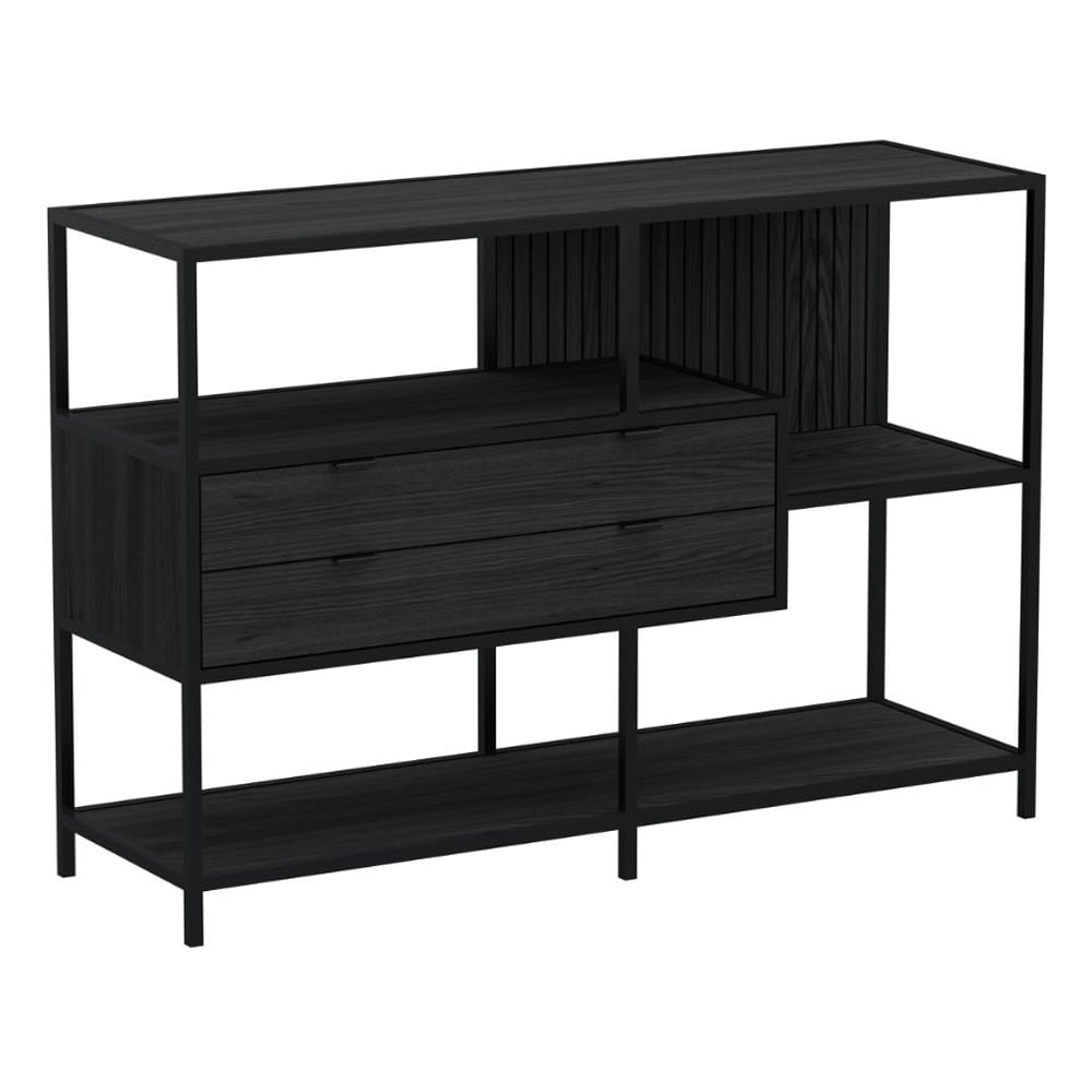 Salvo Wooden Bookcase With 2 Drawers 3 Shelves In Ash Black