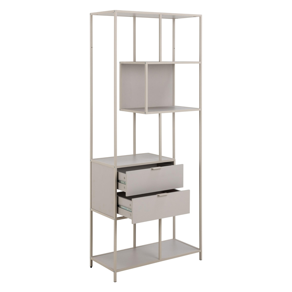 Salvo Wooden Bookcase With 2 Drawers 4 Shelves In Grey