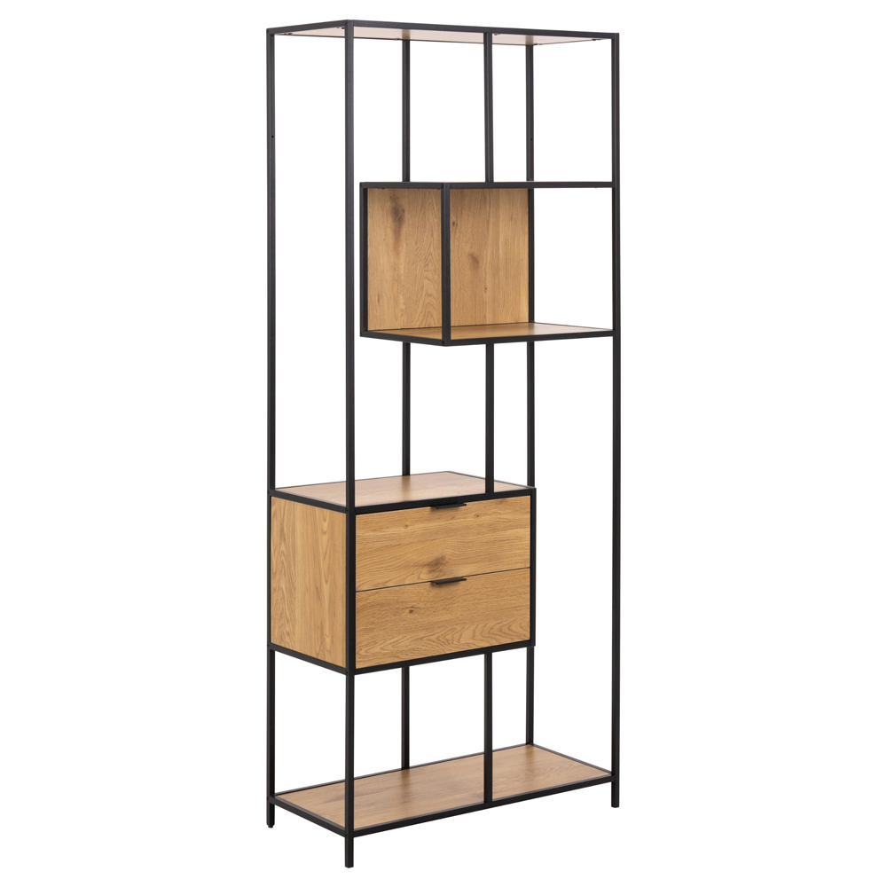 Salvo Wooden Bookcase With 2 Drawers 4 Shelves In Matt Wild Oak