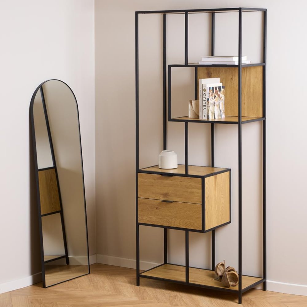 Salvo Wooden Bookcase With 2 Drawers 4 Shelves In Matt Wild Oak