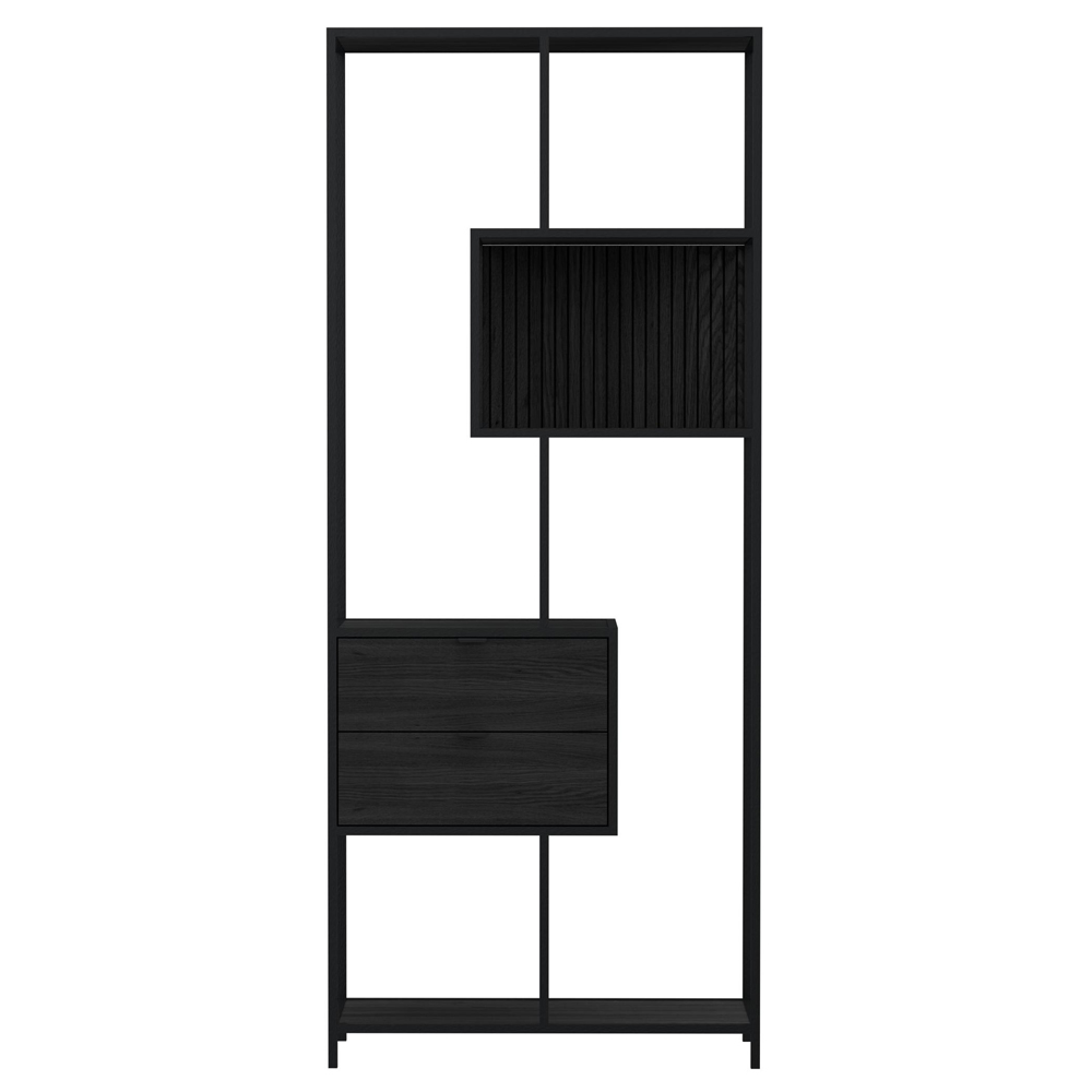 Salvo Wooden Bookcase With 2 Drawers And Back Panel In Ash Black