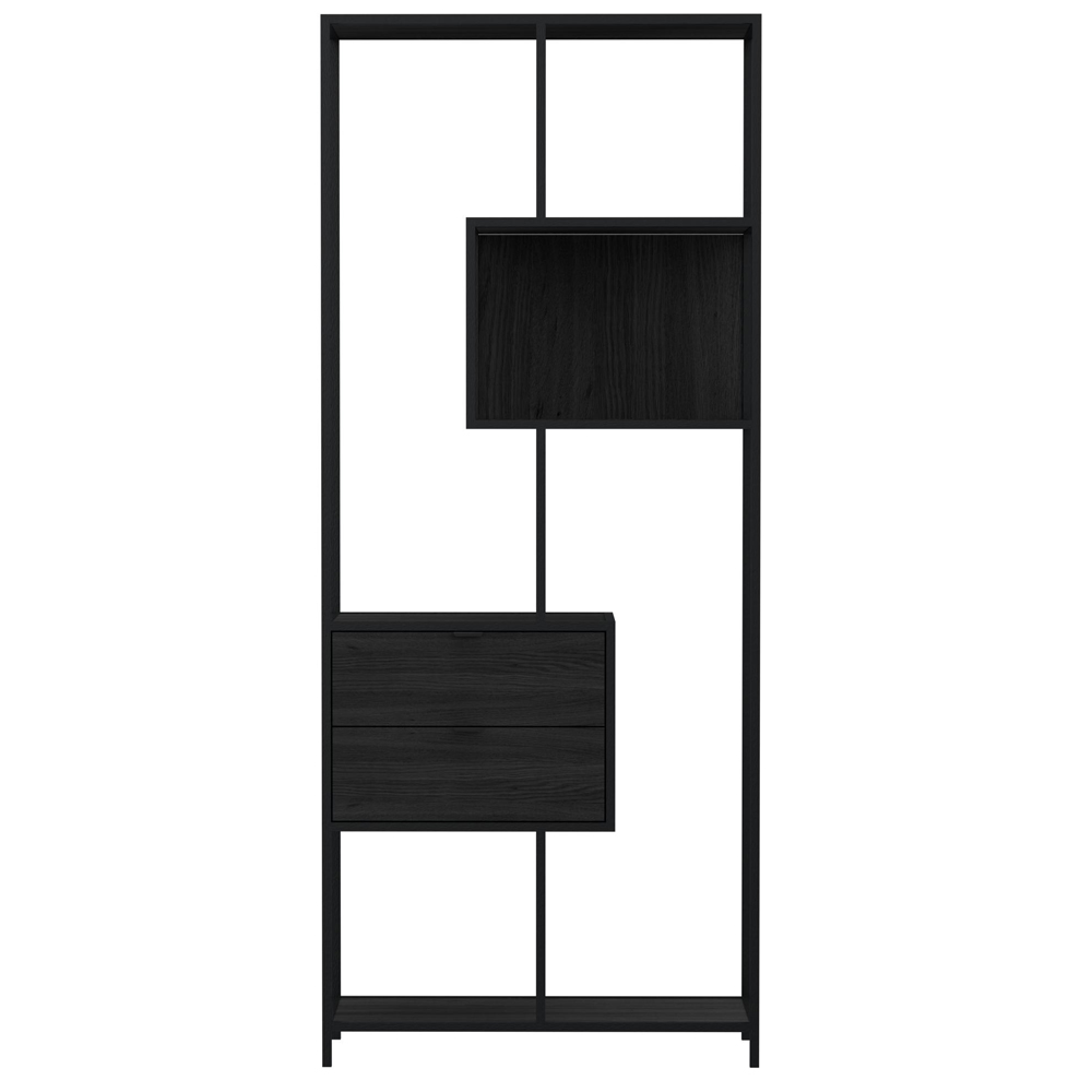 Salvo Wooden Bookcase With 2 Drawers And Back Panel In Ash Black