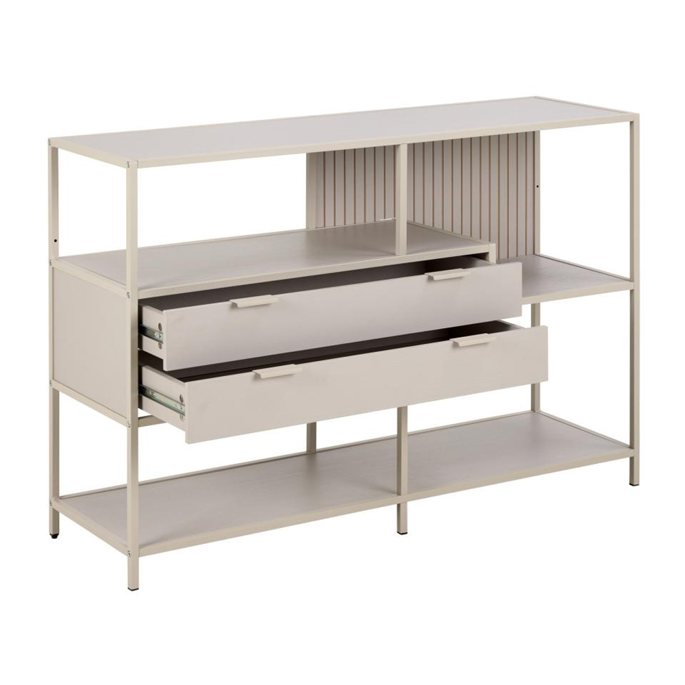 Salvo Wooden Bookcase With 2 Drawers And Back Panel In Grey
