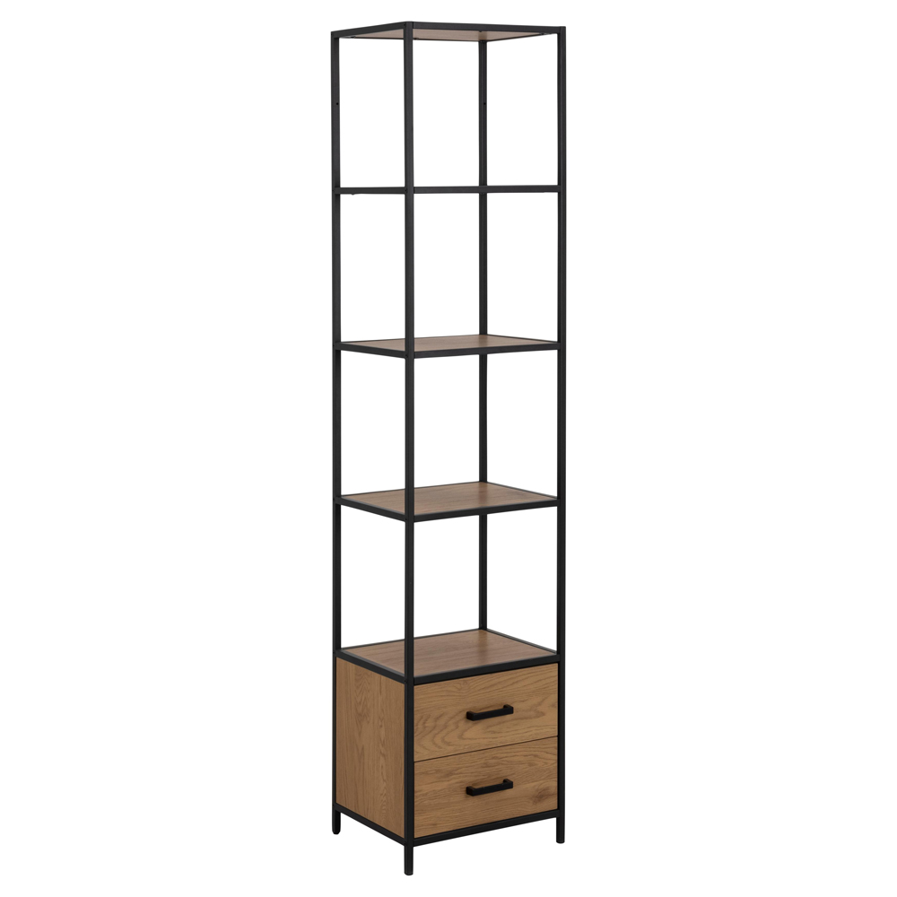 Salvo Wooden Bookcase With 2 Drawers In Matt Wild Oak
