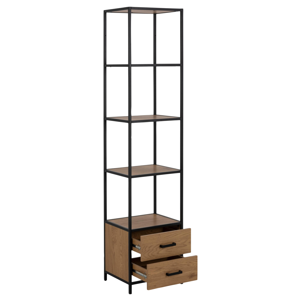 Salvo Wooden Bookcase With 2 Drawers In Matt Wild Oak