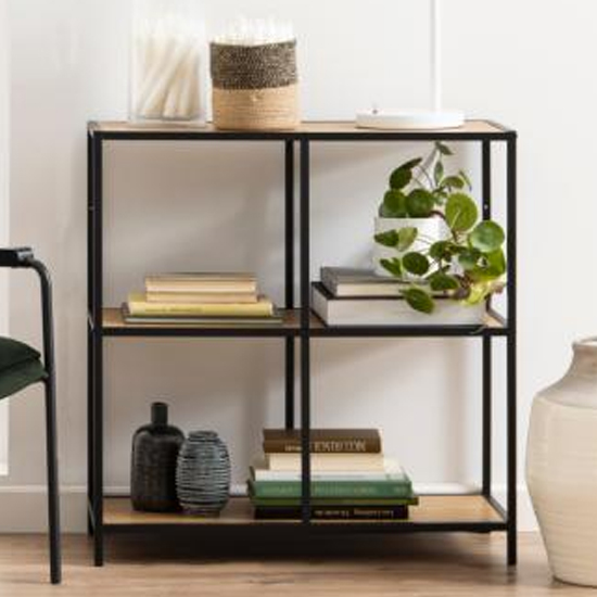 Salvo Wooden Bookcase With 2 Shelves In Matt Wild Oak