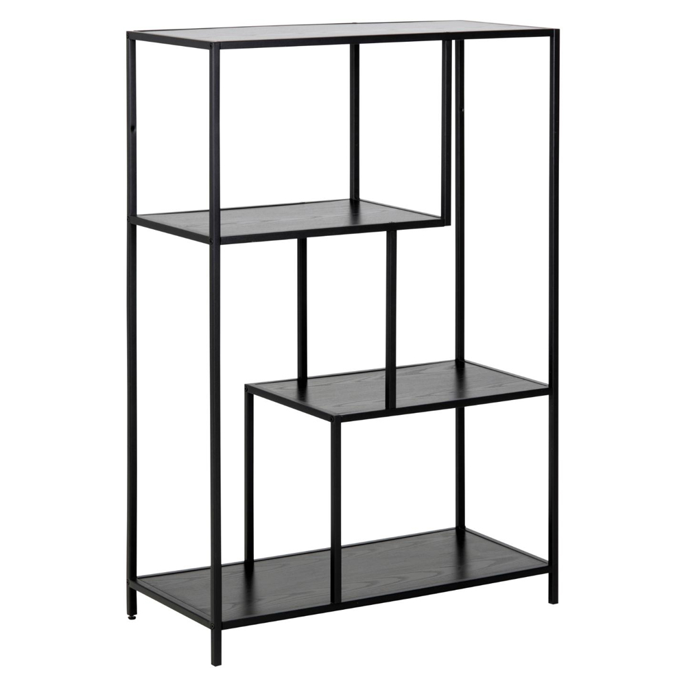 Salvo Wooden Bookcase With 3 Shelves In Ash Black