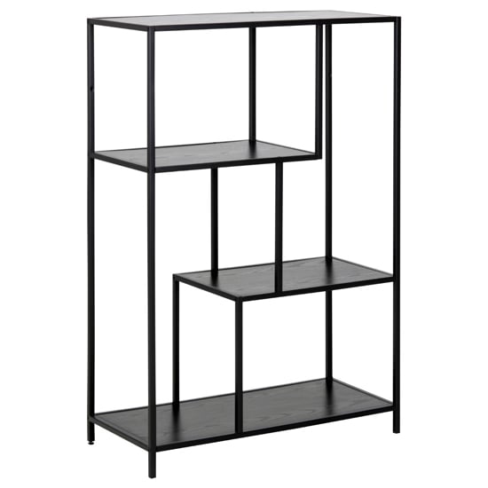 Photo of Salvo wooden bookcase with 3 shelves in ash black