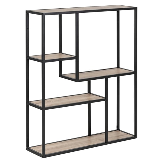 Sparks 3 Shelves Wall Shelf In Matt Oak With Black Metal Frame