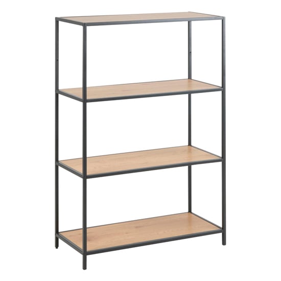 Photo of Salvo wooden bookcase 3 shelves tall with black metal frame