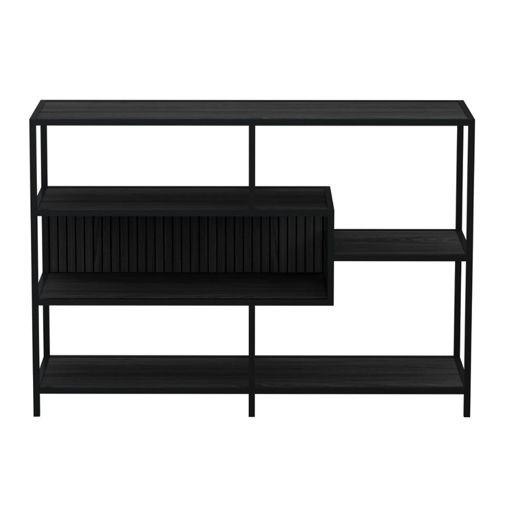 Salvo Wooden Bookcase With 4 Shelves And Back Panel In Ash Black