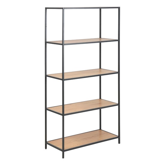 Salvo Wooden Bookcase 4 Shelves Tall With Black Metal Frame