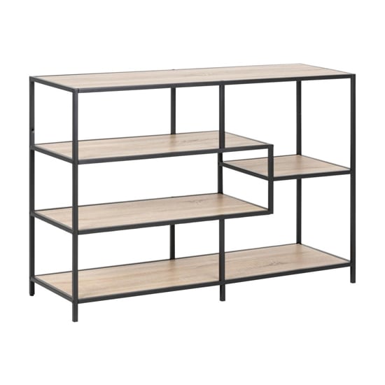 Product photograph of Salvo Wooden Bookcase 4 Shelves Wide With Black Metal Frame from Furniture in Fashion