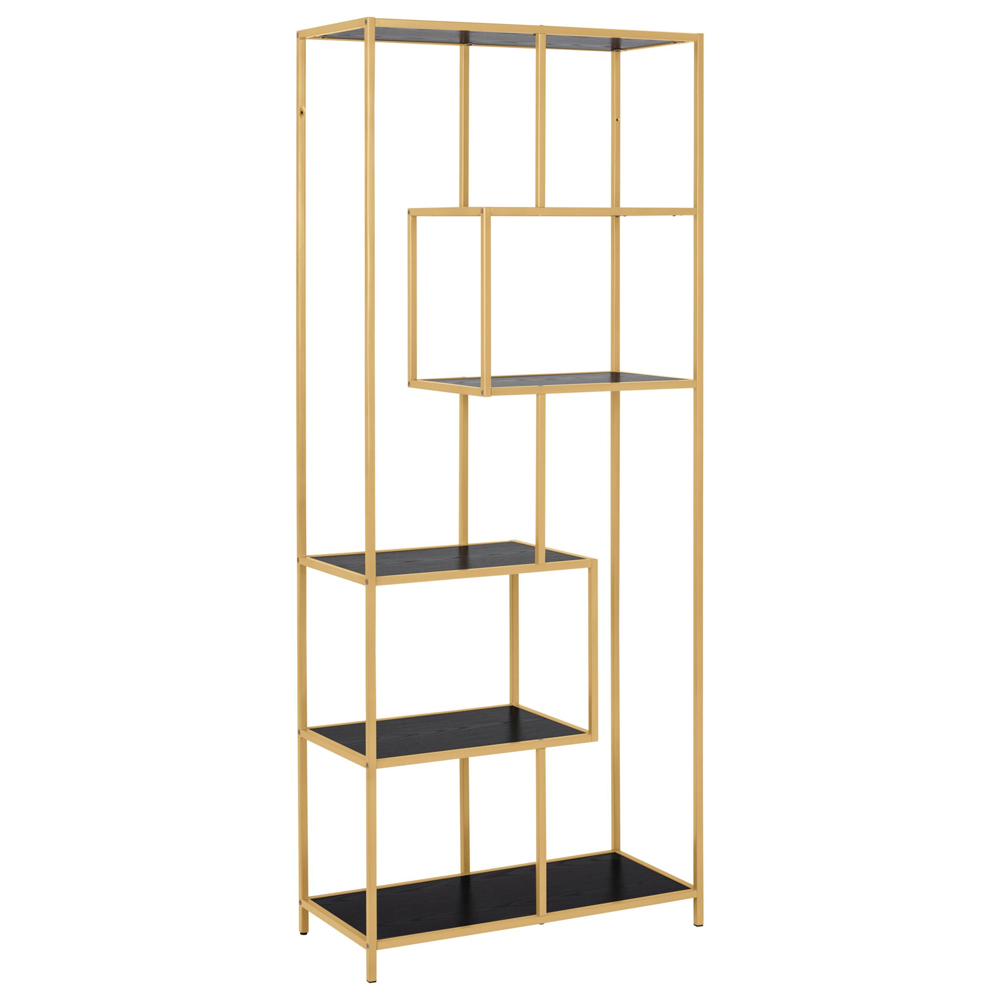 Salvo Wooden Bookcase With 5 Shelves And Gold Frame In Ash Black