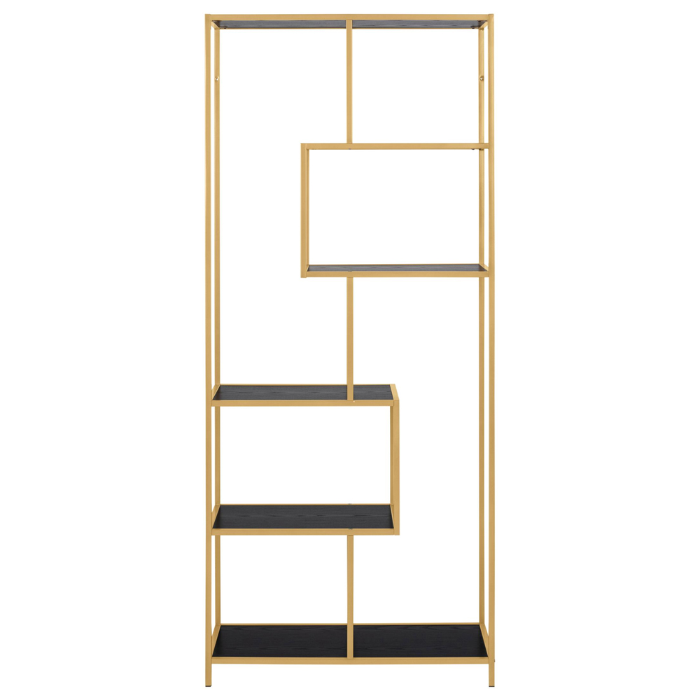 Salvo Wooden Bookcase With 5 Shelves And Gold Frame In Ash Black