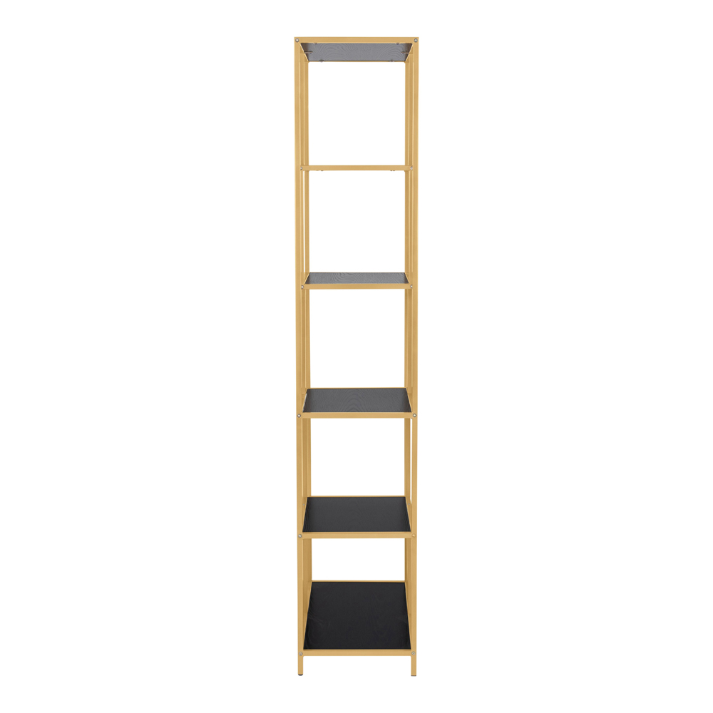 Salvo Wooden Bookcase With 5 Shelves And Gold Frame In Ash Black