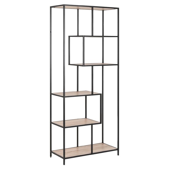 Salvo Wooden Bookcase 5 Shelves Tall With Black Metal Frame