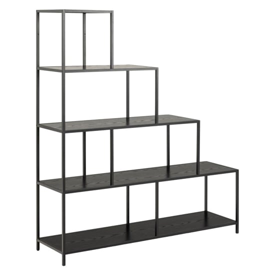 Product photograph of Salvo Wooden Bookcase Step Shape 4 Shelves In Ash Black from Furniture in Fashion