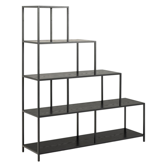 Product photograph of Salvo Wooden Bookcase Step Shape 4 Shelves In Ash Black from Furniture in Fashion