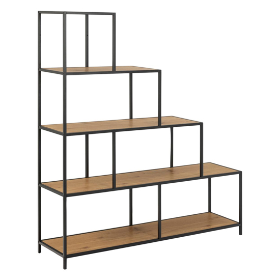 Read more about Salvo wooden bookcase step shape 4 shelves in matt wild oak