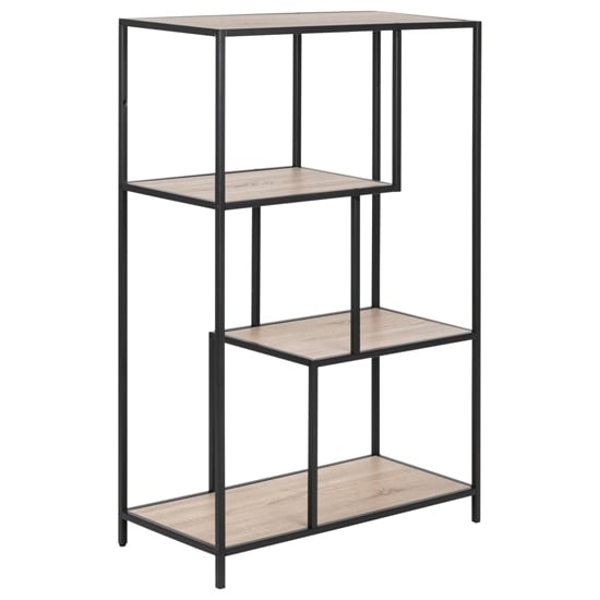 Product photograph of Salvo Wooden Bookcase Tall With 3 Shelves In Sonoma Oak from Furniture in Fashion