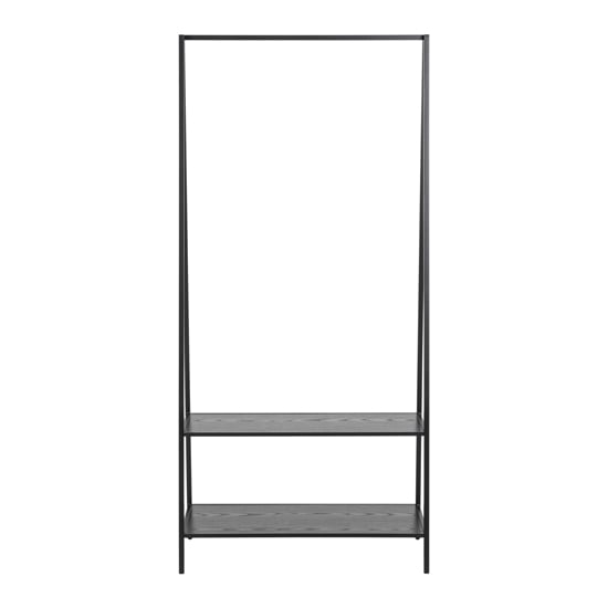 Salvo Wooden Clothes Rack With 2 Shelves In Ash Black_2