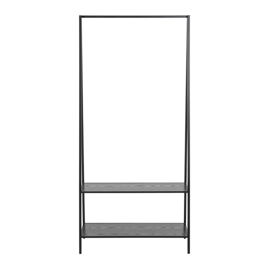 Salvo Wooden Clothes Rack With 2 Shelves In Ash Black_2