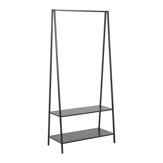 Salvo Wooden Clothes Rack With 2 Shelves In Ash Black_1