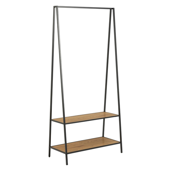 Product photograph of Salvo Wooden Clothes Rack With 2 Shelves In Matt Wild Oak from Furniture in Fashion