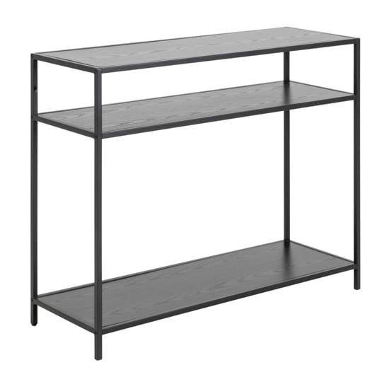 Product photograph of Salvo Wooden Console Table With 2 Shelves In Ash Black from Furniture in Fashion