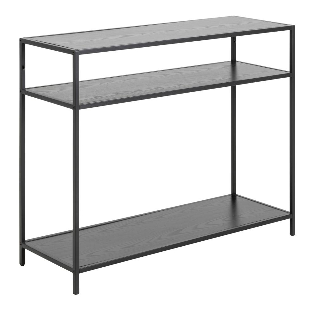 Salvo Wooden Console Table With 2 Shelves In Ash Black