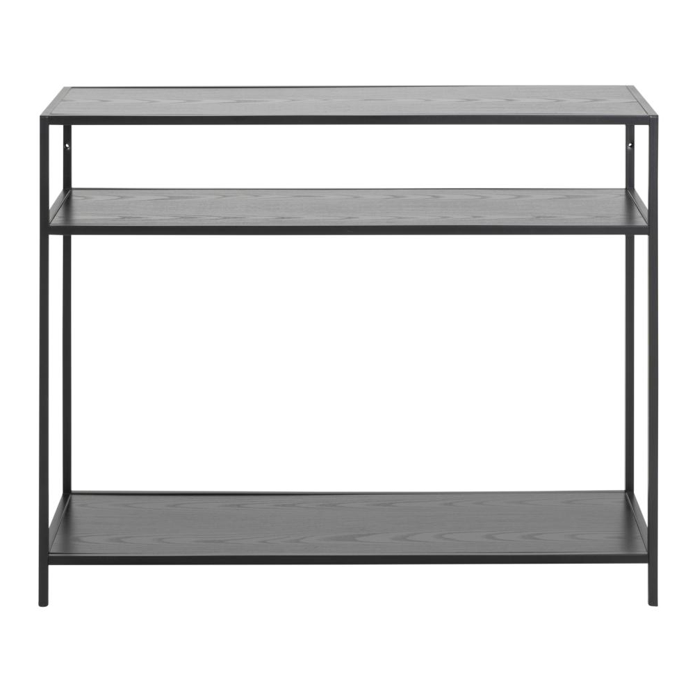 Salvo Wooden Console Table With 2 Shelves In Ash Black