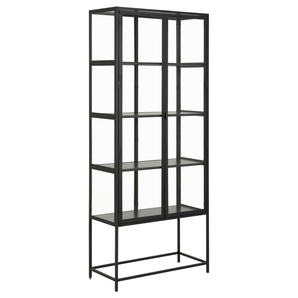 Salvo Wooden Display Cabinet With 2 Doors 4 Shelves In Ash Black