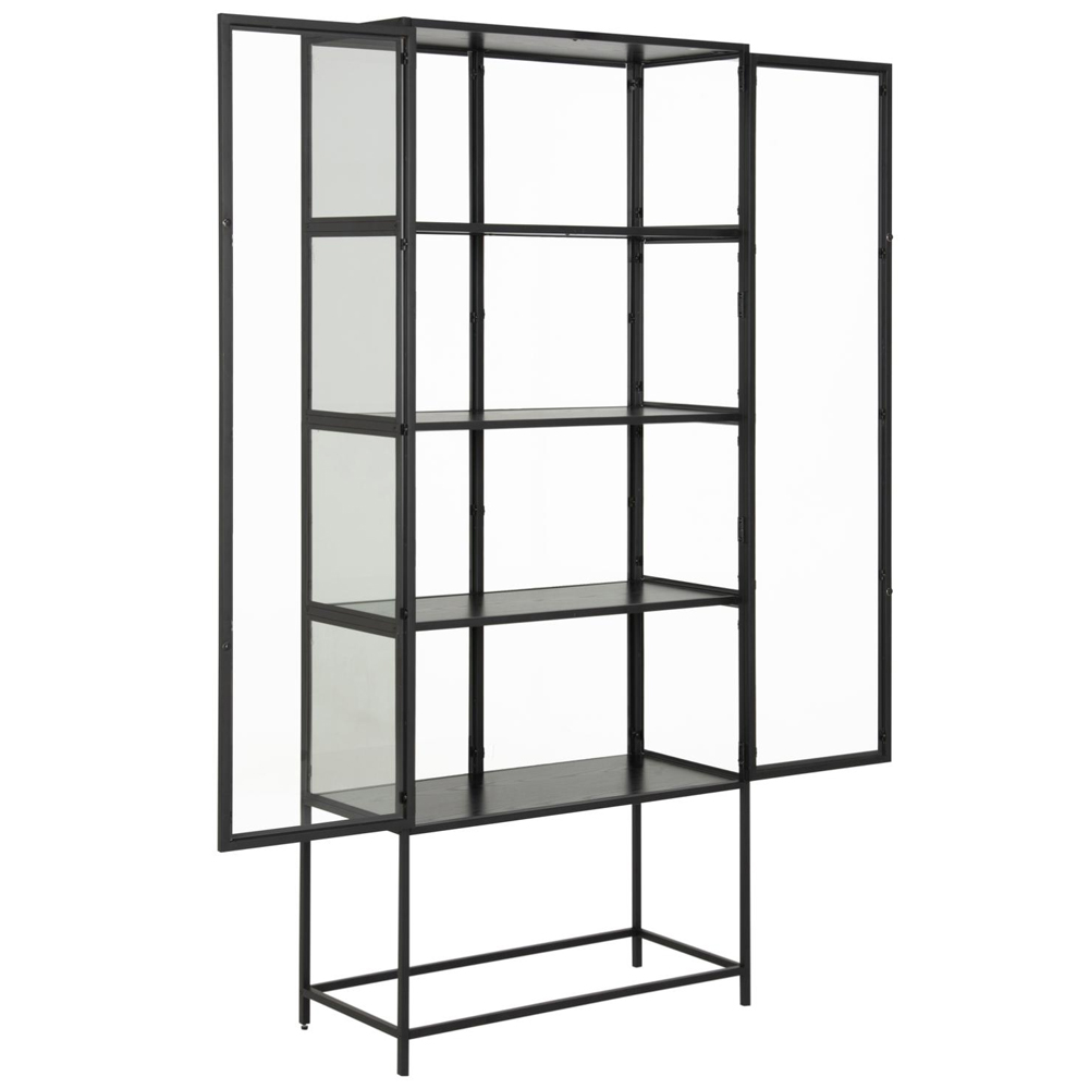 Salvo Wooden Display Cabinet With 2 Doors 4 Shelves In Ash Black