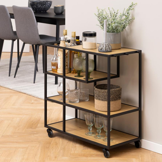 Salvo Wooden Drinks Trolley With 3 Shelves In Matt Wild Oak_6
