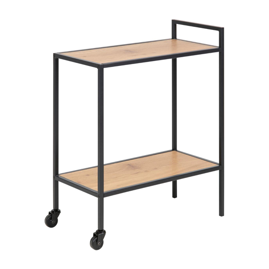 Product photograph of Salvo Wooden Drinks Trolley In Matt Wild Oak With Black Frame from Furniture in Fashion