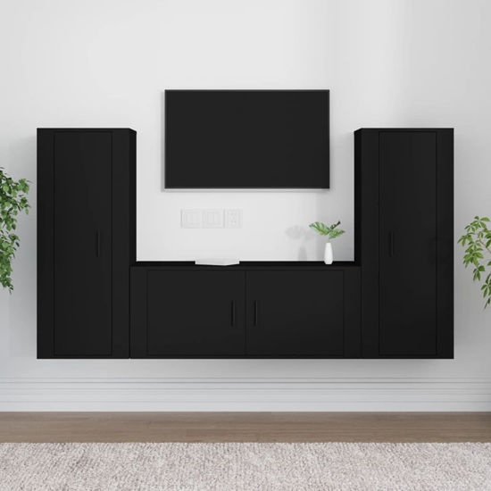 Salvo Wooden Entertainment Unit Wall Hung In Black Furniture in Fashion