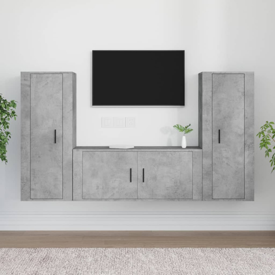 Salvo Wooden Entertainment Unit Wall Hung In Concrete Effect