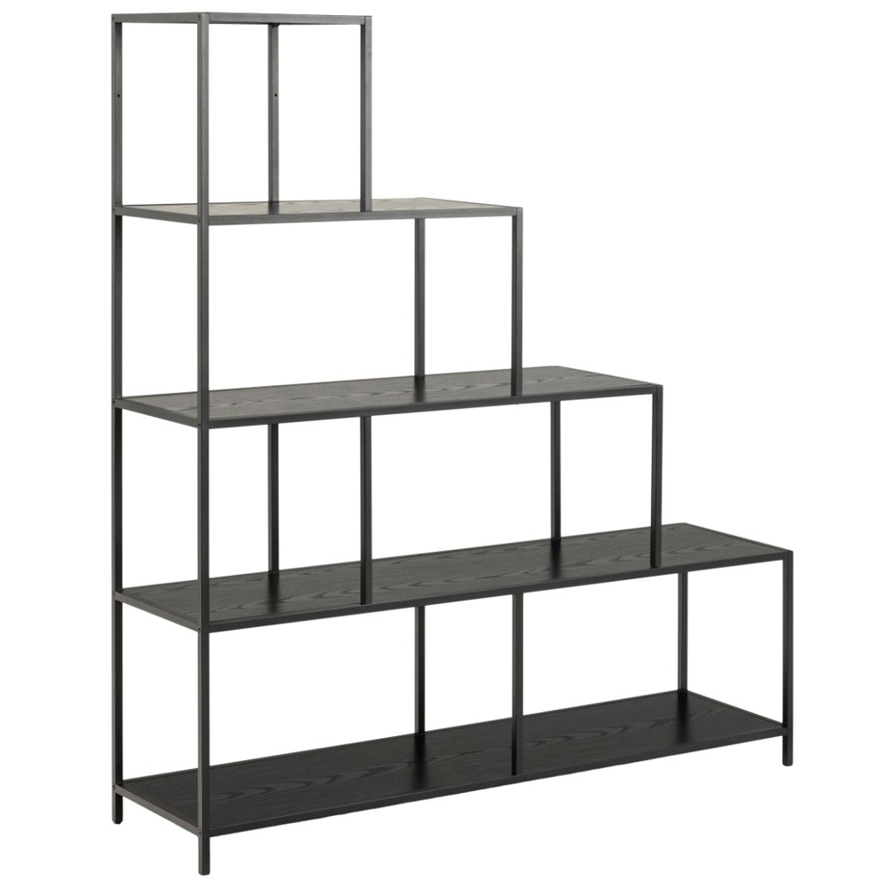 Salvo Wooden Ladder Bookcase With 4 Shelves In Ash Black
