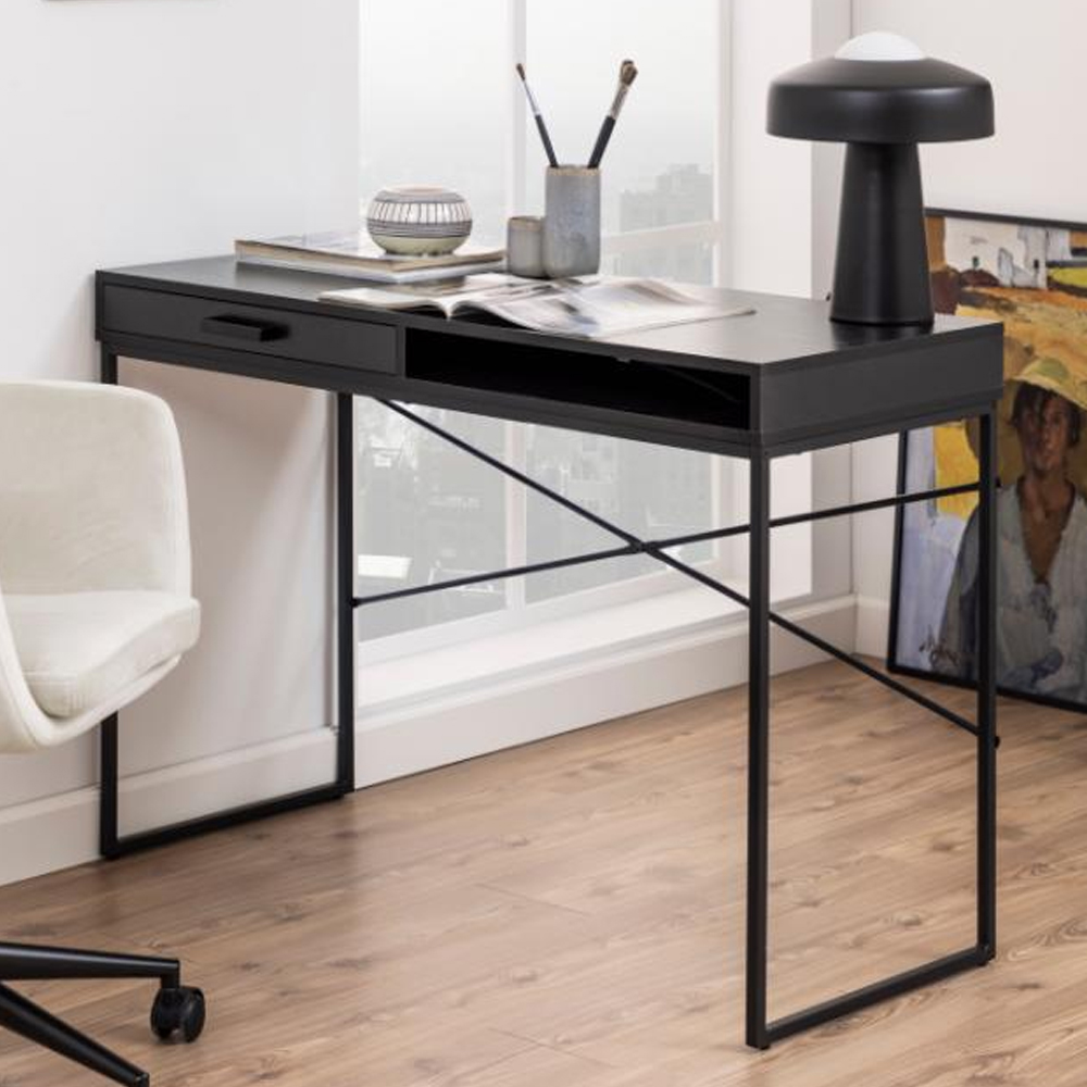 Salvo Wooden Laptop Desk With 1 Drawer In Ash Black