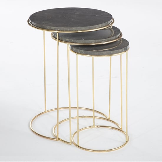 Read more about Salvo wooden nest of 3 tables round in dusky marble effect