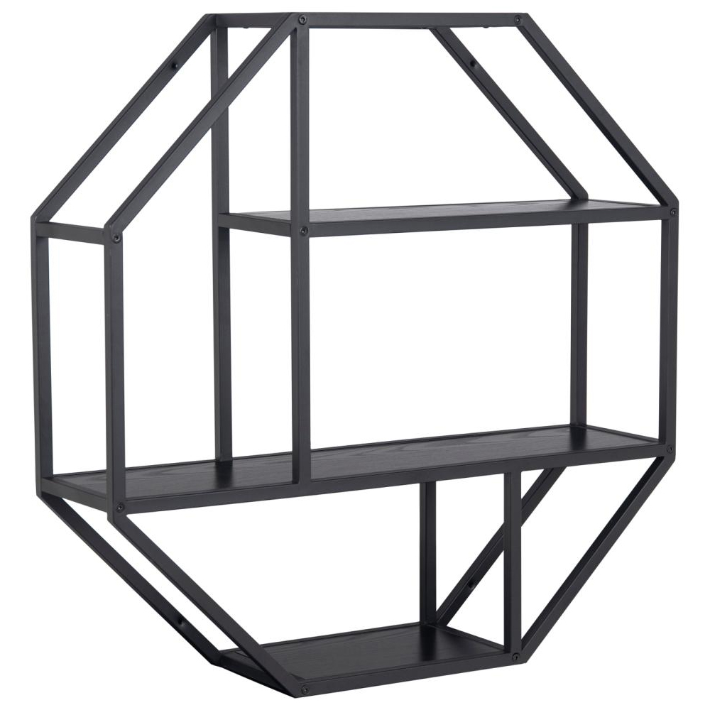 Salvo Wooden Octagonal Wall Shelf With 4 Shelves In Ash Black